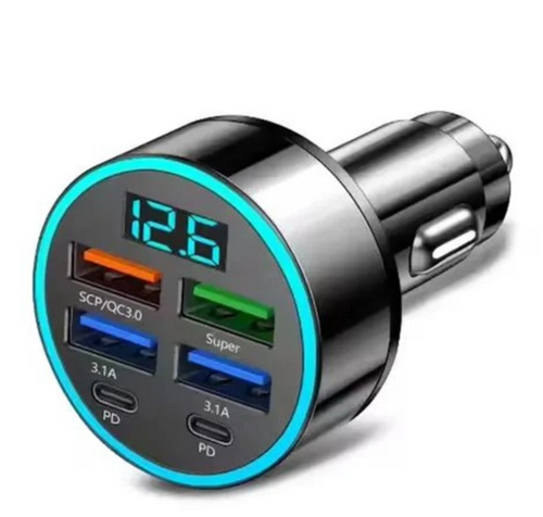 Car USB 6 in 1 Super Fast 30 Minute Car Charger for Android, iPhone,Ipad,