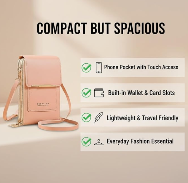 Women Cross Body Purse Touch Screen Phone Purse Leather Cell Phone Purse Cross Body Sling Bag