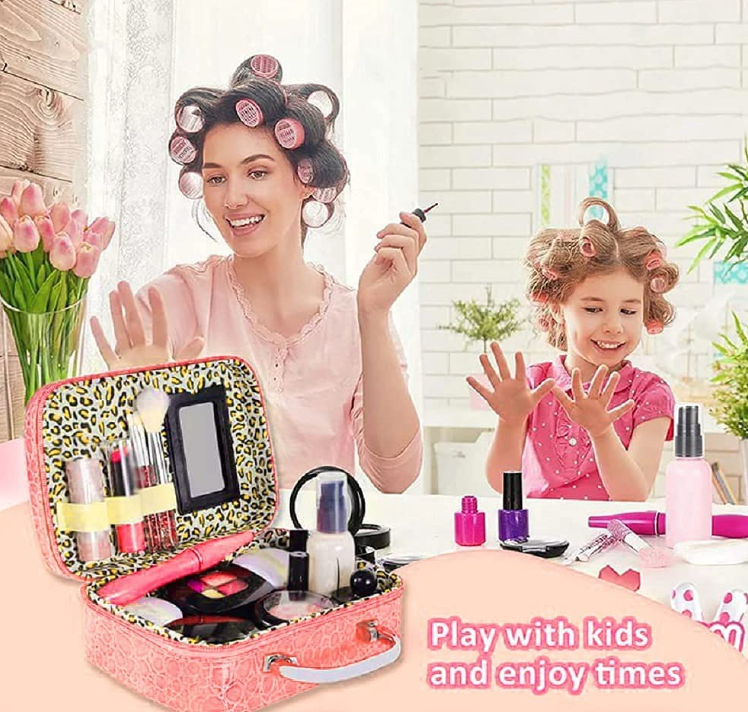 Multifunction Travel Cosmetic Make-Up Bag with Small Mirror Makeup Bag Suitcase for Women Adjustable Dividers for Cosmetics, Makeup, Brushes (Pink)