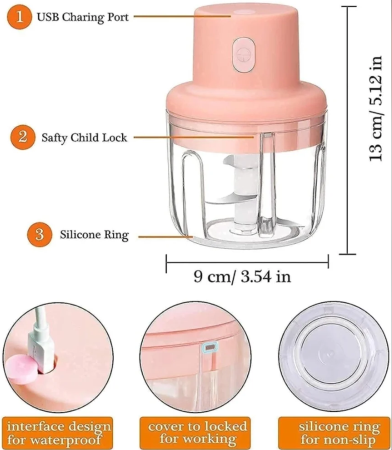 Electric Mini Garlic Chopper, with Stainless Steel Blades and USB Charging Cable for Vegetables, Fruits, Nuts, Onion and Meat Chopping