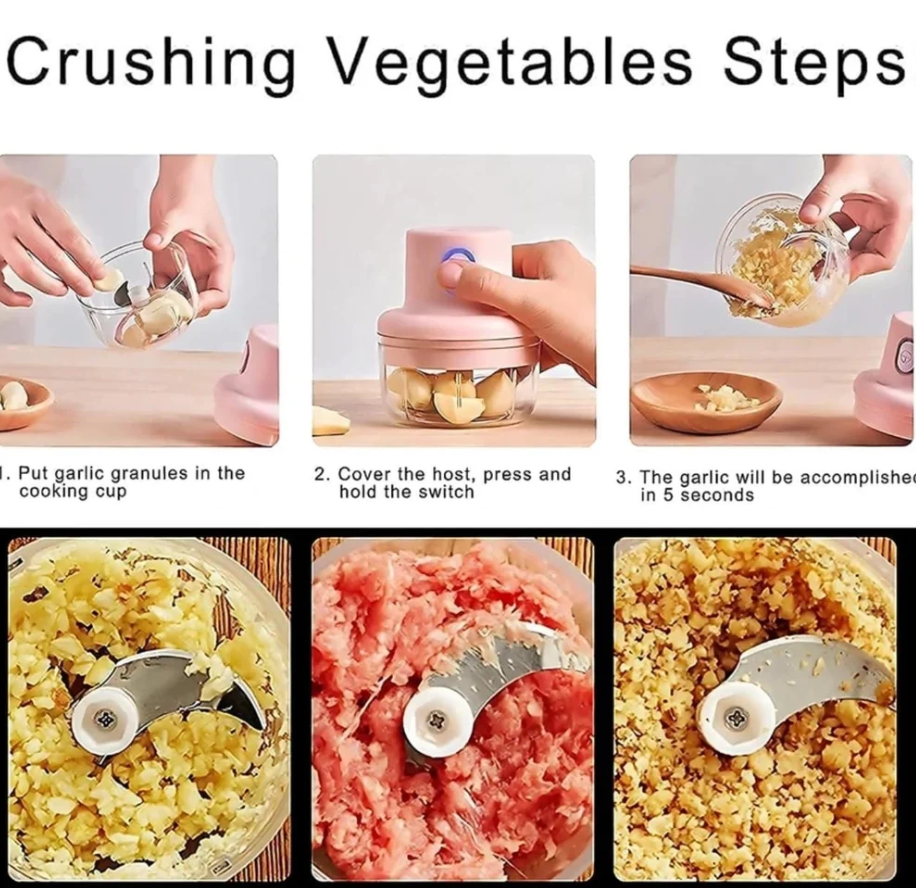 Electric Mini Garlic Chopper, with Stainless Steel Blades and USB Charging Cable for Vegetables, Fruits, Nuts, Onion and Meat Chopping
