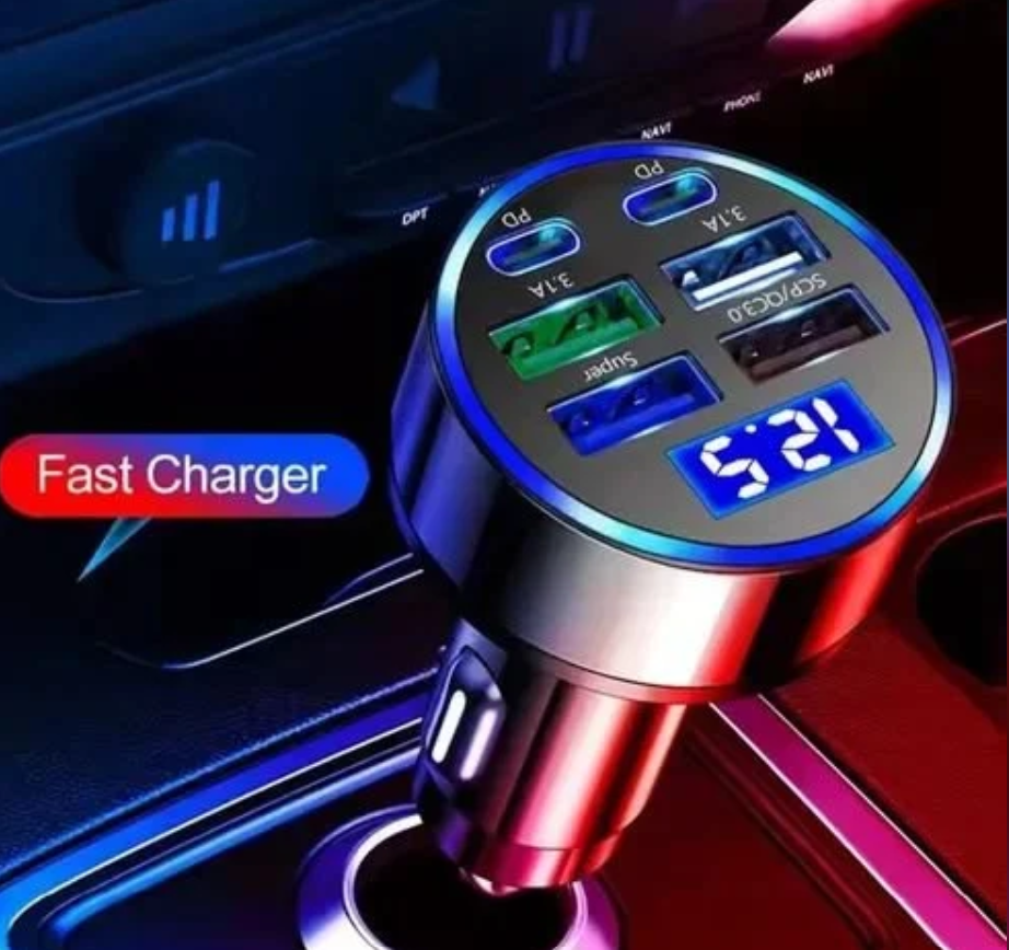 Car USB 6 in 1 Super Fast 30 Minute Car Charger for Android, iPhone,Ipad,
