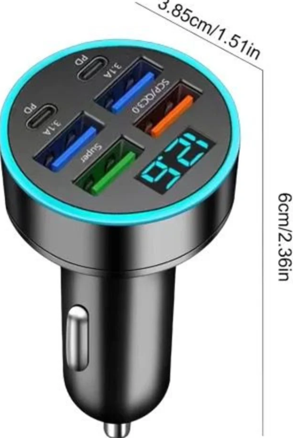 Car USB 6 in 1 Super Fast 30 Minute Car Charger for Android, iPhone,Ipad,
