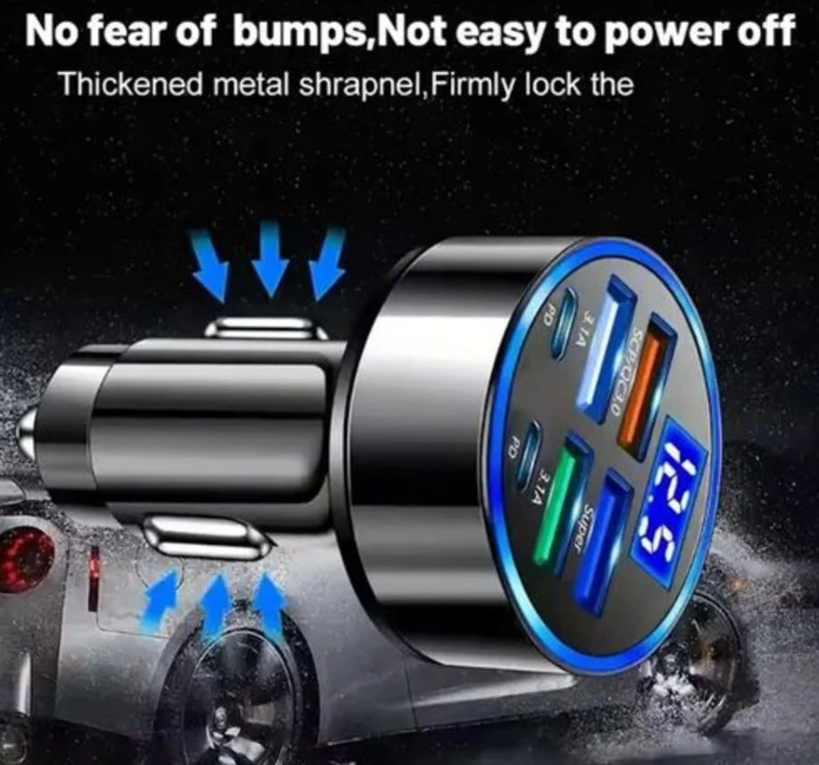 Car USB 6 in 1 Super Fast 30 Minute Car Charger for Android, iPhone,Ipad,