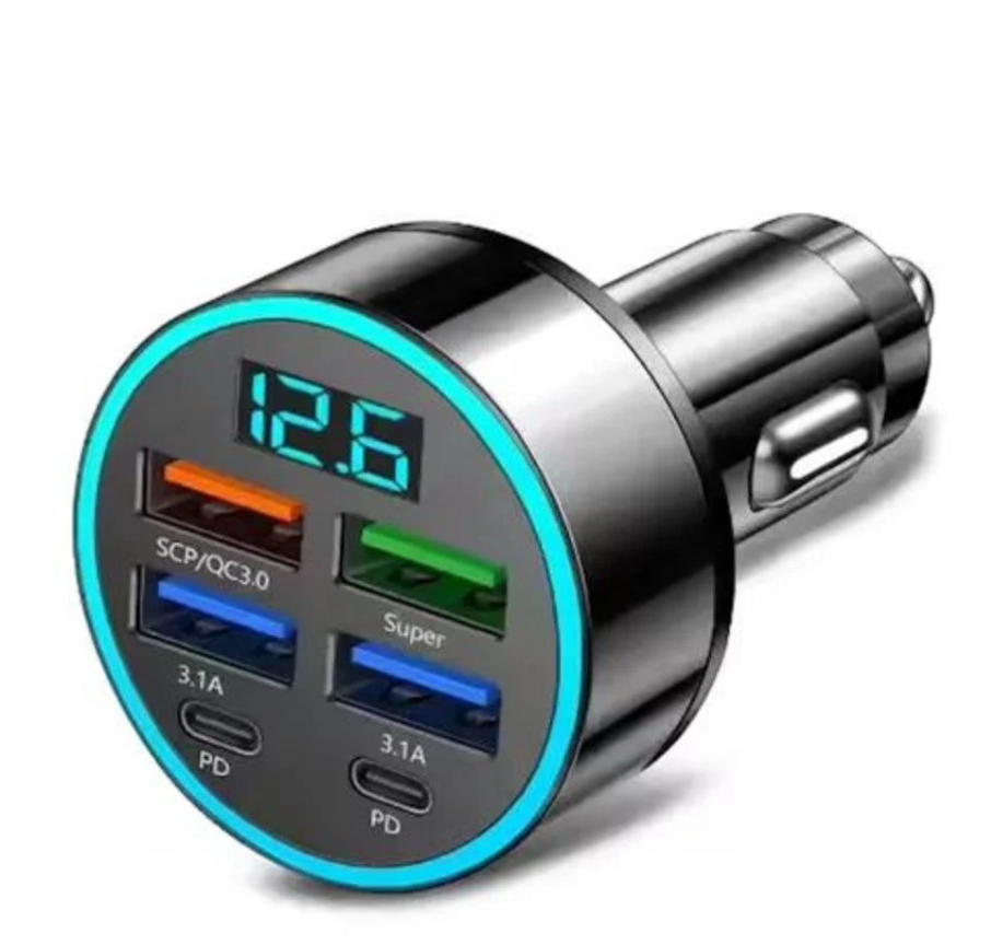 Car USB 6 in 1 Super Fast 30 Minute Car Charger for Android, iPhone,Ipad,